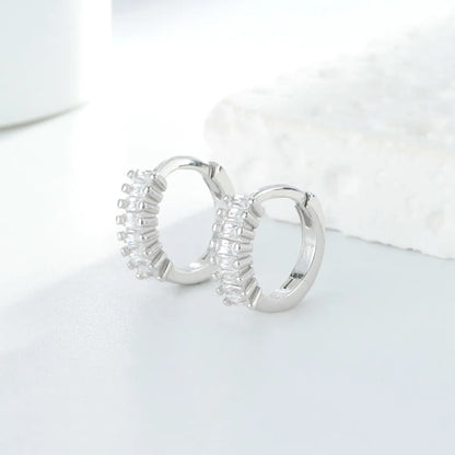 1 Pair Elegant Modern Style Classic Style Geometric Circle Plating Inlay Sterling Silver Zircon Hoop Earrings