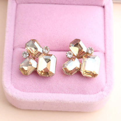 1 Pair Elegant Modern Style Classic Style Geometric Flower Plating Inlay Alloy Crystal Rhinestones Ear Studs