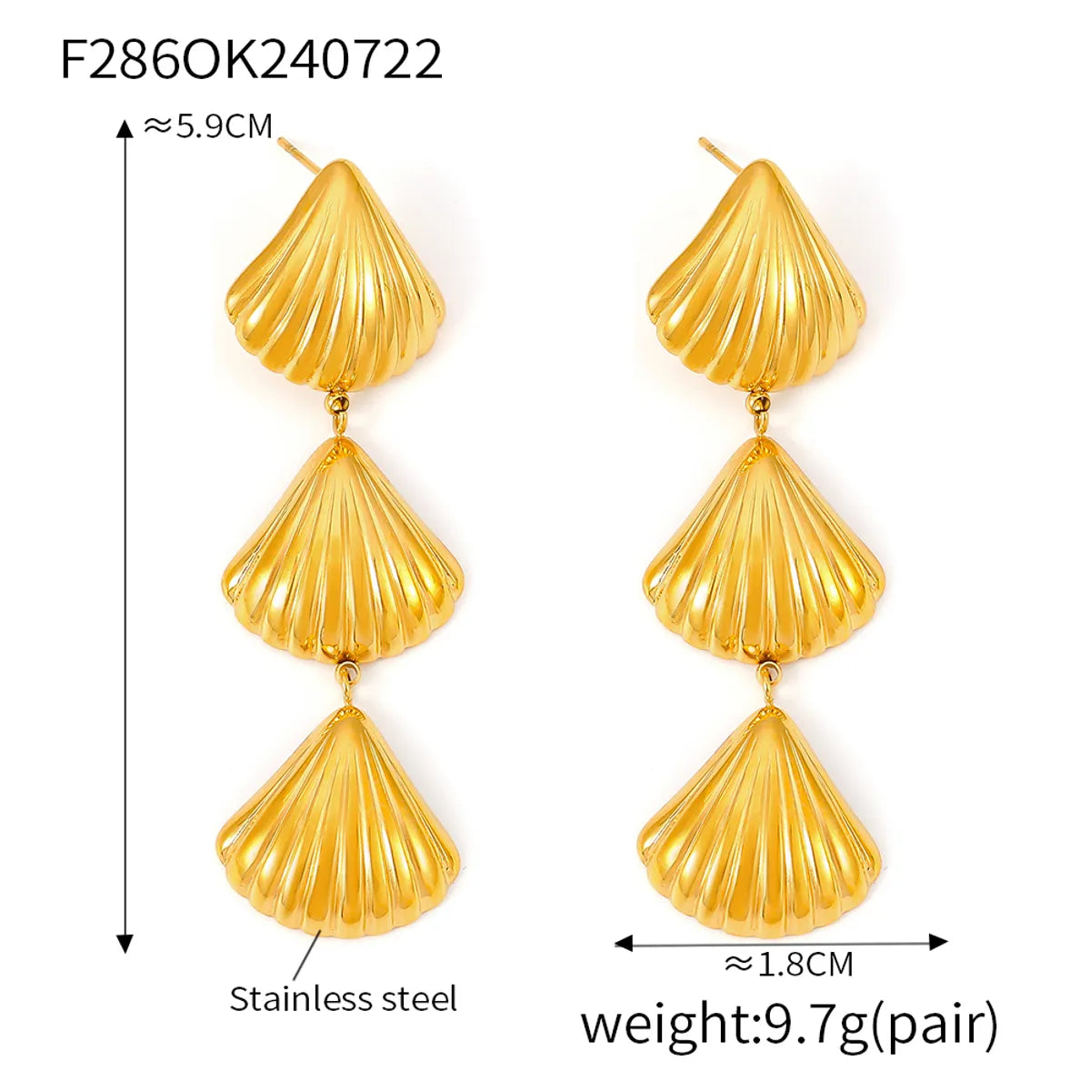 1 Pair Elegant Modern Style Classic Style Shell 304 Stainless Steel 18K Gold Plated Drop Earrings