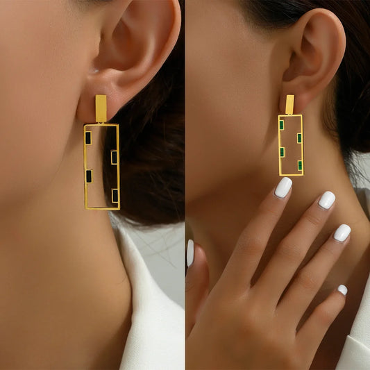 1 Pair Elegant Modern Style Commute Square Asymmetrical Plating 201 Stainless Steel Plastic 18K Gold Plated Drop Earrings