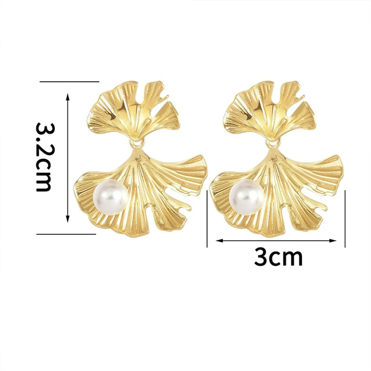 1 Pair Elegant Modern Style Ginkgo Leaf Plating Inlay Stainless Steel Pearl 18k Gold Plated Drop Earrings