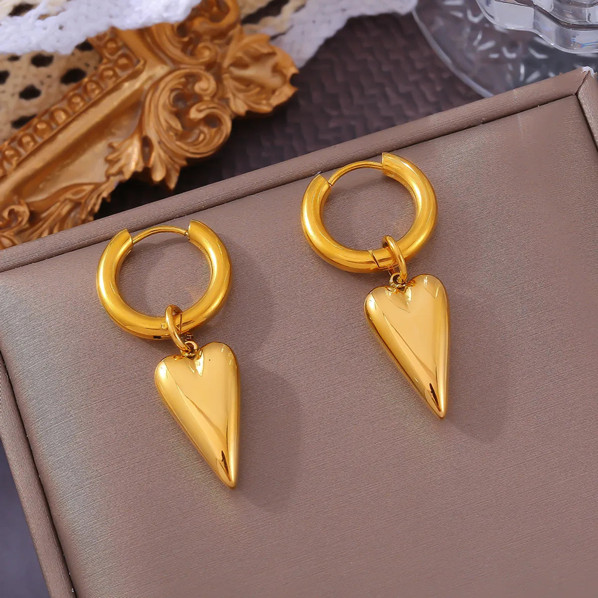 1 Pair Elegant Modern Style Heart Shape Titanium Steel 18K Gold Plated Drop Earrings