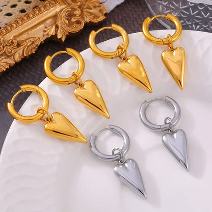 1 Pair Elegant Modern Style Heart Shape Titanium Steel 18K Gold Plated Drop Earrings