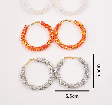 1 Pair Elegant Modern Style Round Sequins Arylic Hoop Earrings