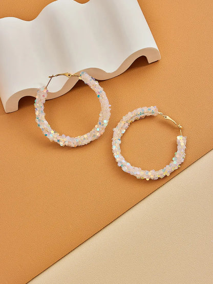 1 Pair Elegant Modern Style Round Sequins Arylic Hoop Earrings