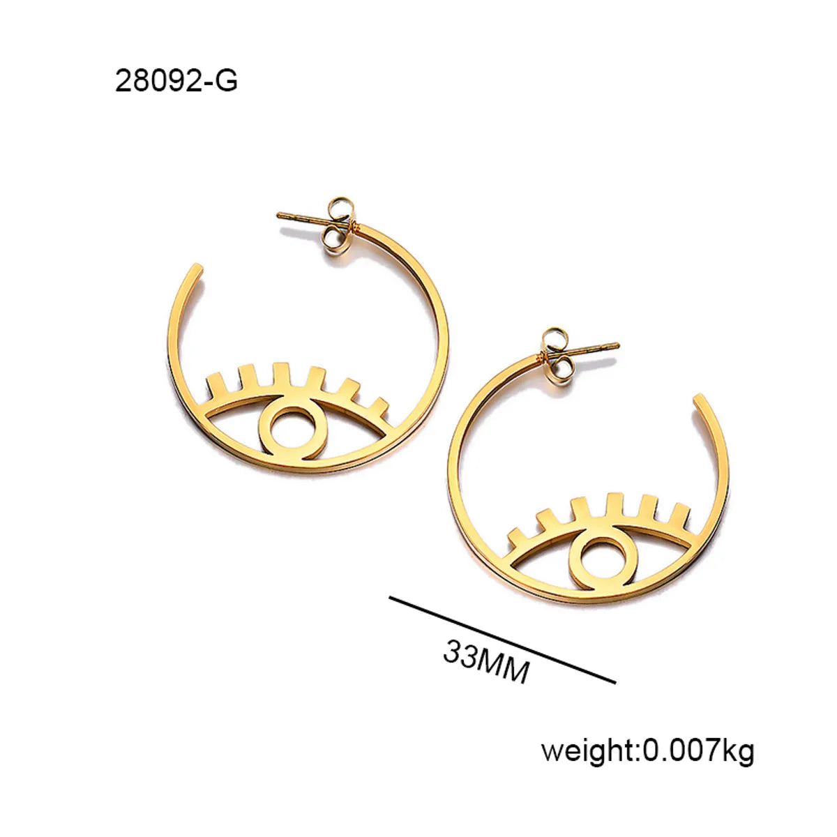 1 Pair Elegant Modern Style Simple Style C Shape Eye Plating 304 Stainless Steel 18K Gold Plated Ear Studs