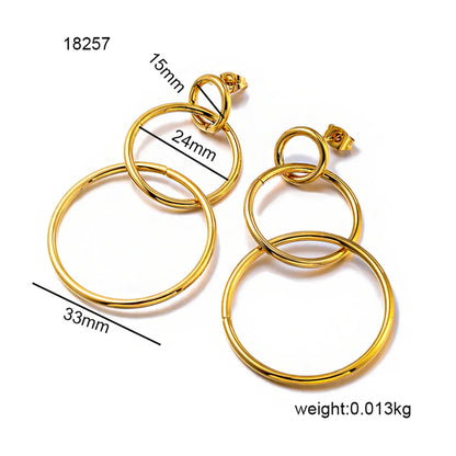 1 Pair Elegant Modern Style Simple Style Circle 304 Stainless Steel 18K Gold Plated Drop Earrings