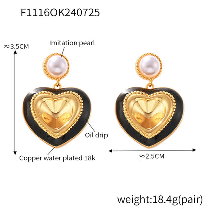 1 Pair Elegant Modern Style Streetwear Heart Shape Plating Inlay Copper Glass Stone 18K Gold Plated Drop Earrings