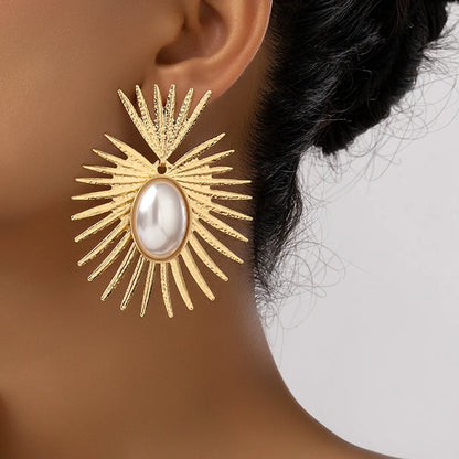 1 Pair Elegant Nordic Style Retro Geometric Plating Inlay Alloy Pearl Ear Studs