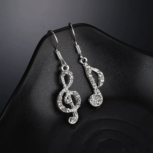 1 Pair Elegant Notes Plating Copper Rhinestones Drop Earrings