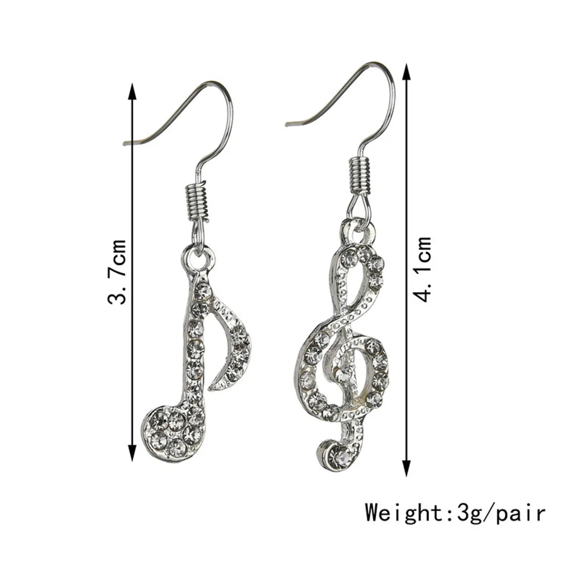 1 Pair Elegant Notes Plating Copper Rhinestones Drop Earrings