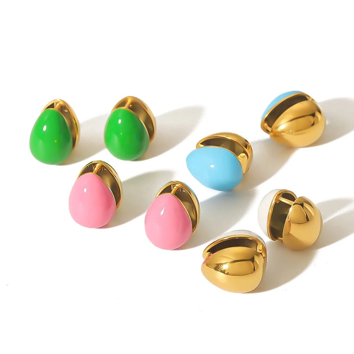 1 Pair Elegant Oval Enamel Stainless Steel 18K Gold Plated Ear Studs