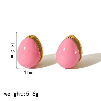 1 Pair Elegant Oval Enamel Stainless Steel 18K Gold Plated Ear Studs