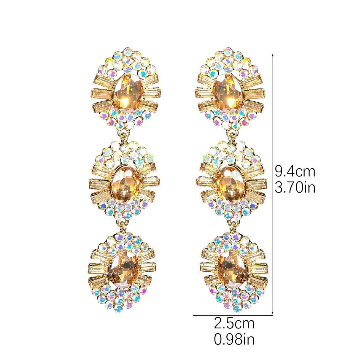 1 Pair Elegant Oval Inlay Alloy Rhinestones Zircon Drop Earrings