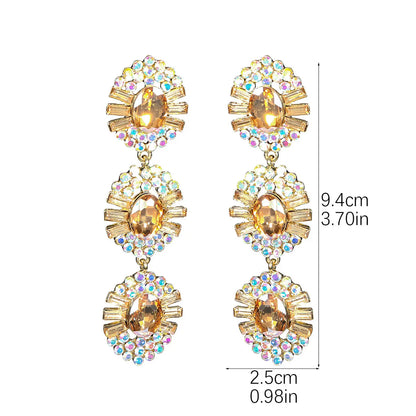 1 Pair Elegant Oval Inlay Alloy Rhinestones Zircon Drop Earrings