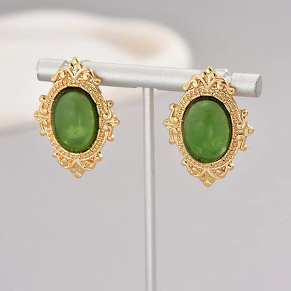 1 Pair Elegant Oval Plating Inlay Metal Glass Gold Plated Ear Studs