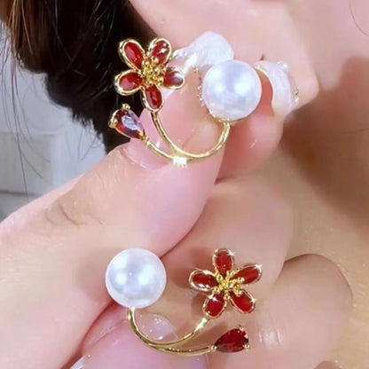 1 Pair Elegant Pastoral Flower Plating Inlay Alloy Artificial Gemstones Gold Plated Ear Studs