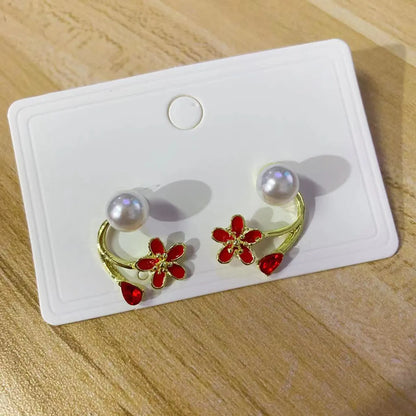 1 Pair Elegant Pastoral Flower Plating Inlay Alloy Artificial Gemstones Gold Plated Ear Studs