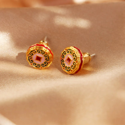 1 Pair Elegant Pastoral Streetwear Geometric Flower Enamel Inlay Enamel Brass Enamel 24K Gold Plated Ear Studs