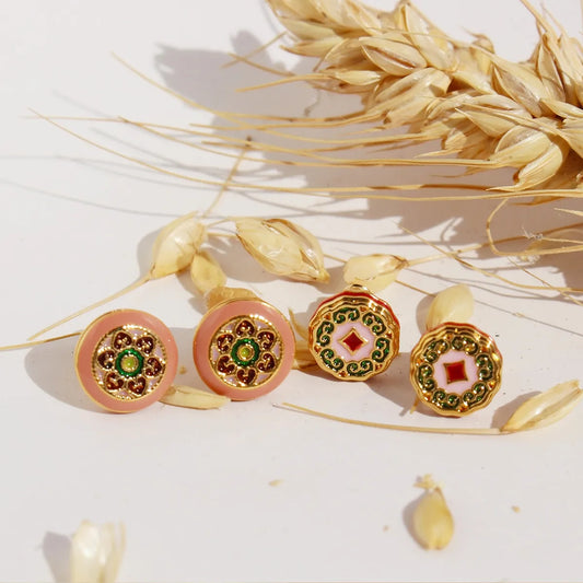 1 Pair Elegant Pastoral Streetwear Geometric Flower Enamel Inlay Enamel Brass Enamel 24K Gold Plated Ear Studs