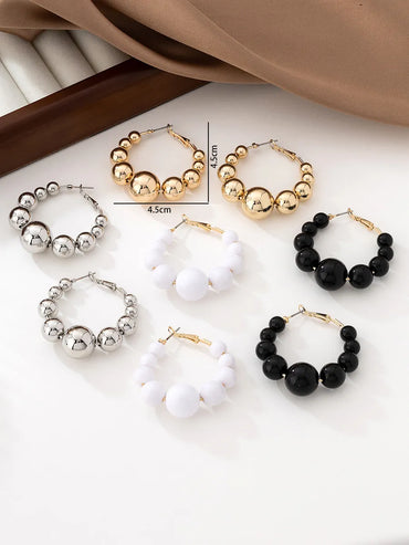 1 Pair Elegant Pastoral Streetwear Round Ball Asymmetrical Irregular Beaded Arylic Artificial Pearl Alloy Hoop Earrings