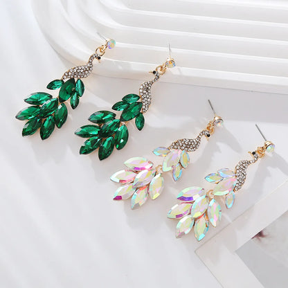 1 Pair Elegant Peacock Plating Inlay Alloy Rhinestones Gold Plated Drop Earrings