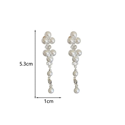 1 Pair Elegant Pearl Inlay Copper Pearl Zircon Drop Earrings