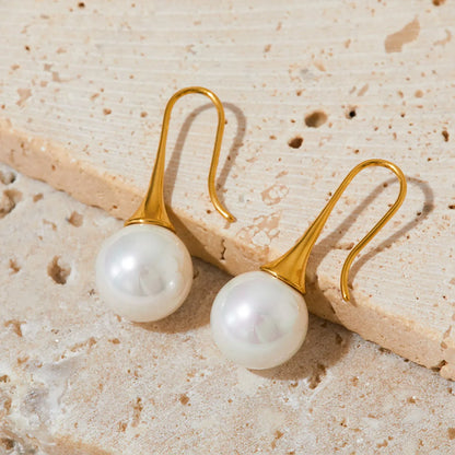 1 Pair Elegant Pearl Plating Stainless Steel Shell Earrings