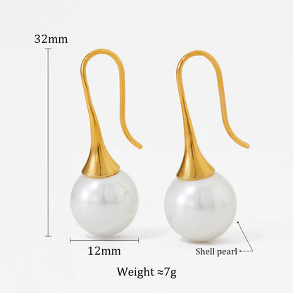 1 Pair Elegant Pearl Plating Stainless Steel Shell Earrings