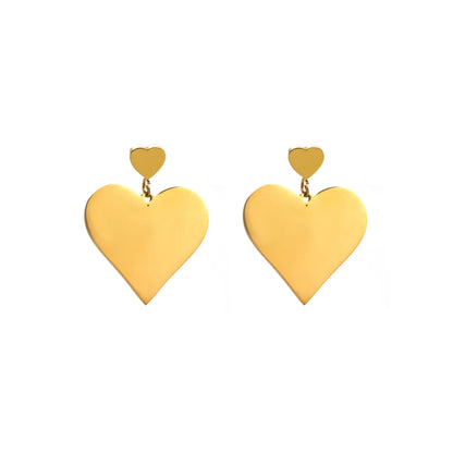 1 Pair Elegant Pentagram Round Heart Shape Inlay Titanium Steel Rhinestones Gold Plated Drop Earrings