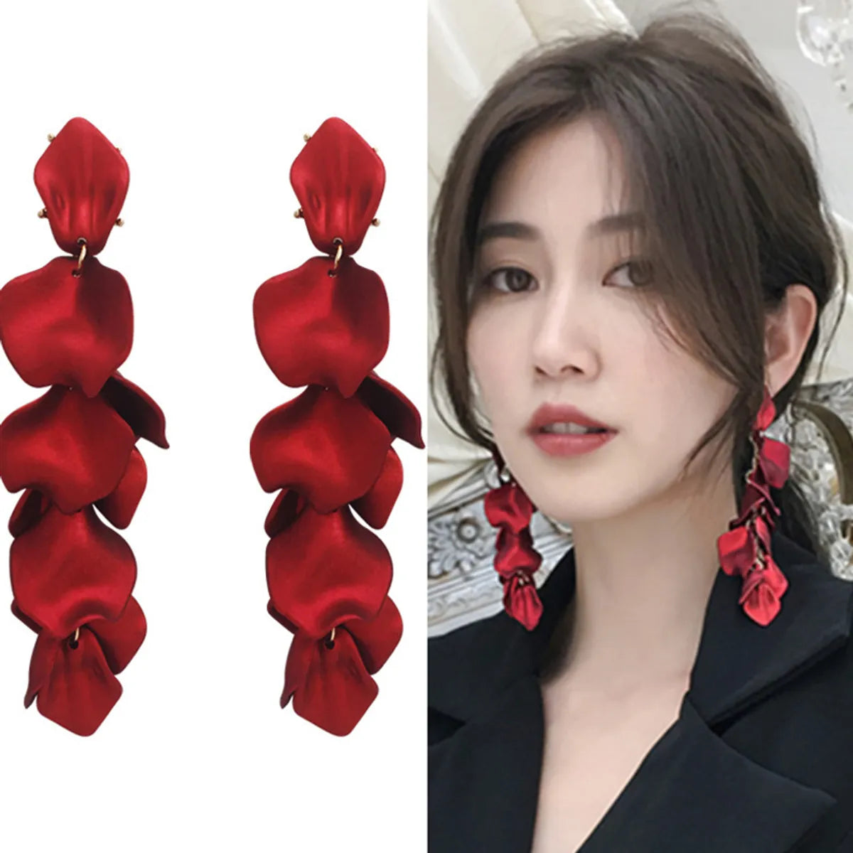 1 Pair Elegant Petal Alloy Plastic Women's Drop Earrings