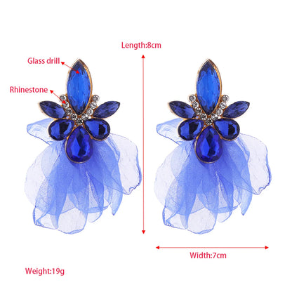 1 Pair Elegant Petal Plating Inlay Alloy Rhinestones Glass Drill Gold Plated Drop Earrings