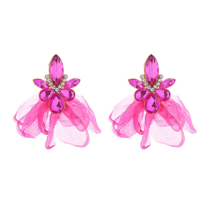 1 Pair Elegant Petal Plating Inlay Alloy Rhinestones Glass Drill Gold Plated Drop Earrings