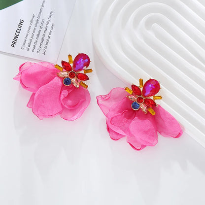 1 Pair Elegant Petal Plating Inlay Alloy Rhinestones Glass Drill Gold Plated Drop Earrings