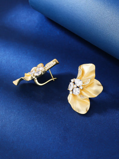 1 Pair Elegant Petal Plating Inlay Copper Zircon 18k Gold Plated Ear Studs