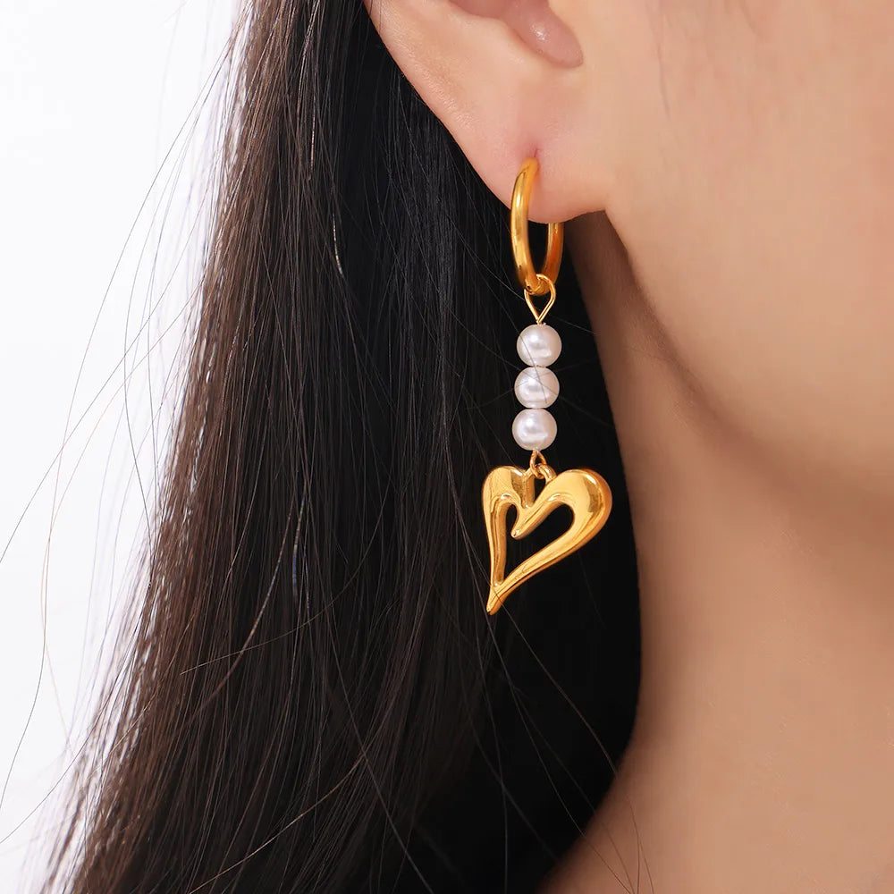 1 Pair Elegant Preppy Style Heart Shape Plating Titanium Steel 18K Gold Plated Drop Earrings