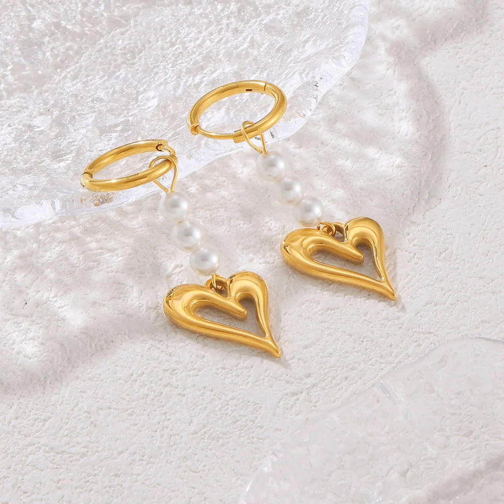 1 Pair Elegant Preppy Style Heart Shape Plating Titanium Steel 18K Gold Plated Drop Earrings