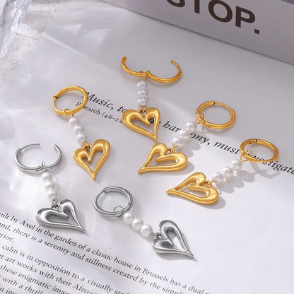 1 Pair Elegant Preppy Style Heart Shape Plating Titanium Steel 18K Gold Plated Drop Earrings