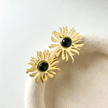 1 Pair Elegant Preppy Style Sweet Flower Plating Inlay Stainless Steel Natural Stone Gold Plated Ear Studs