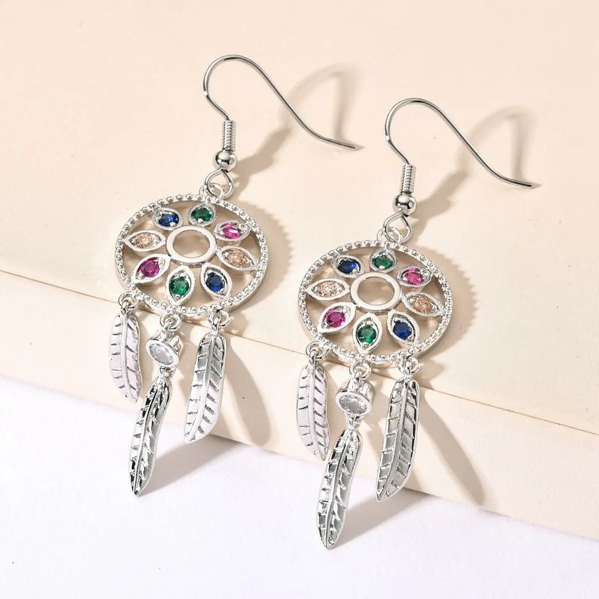 1 Pair Elegant Princess Retro Dreamcatcher Plating Inlay Copper Zircon Drop Earrings