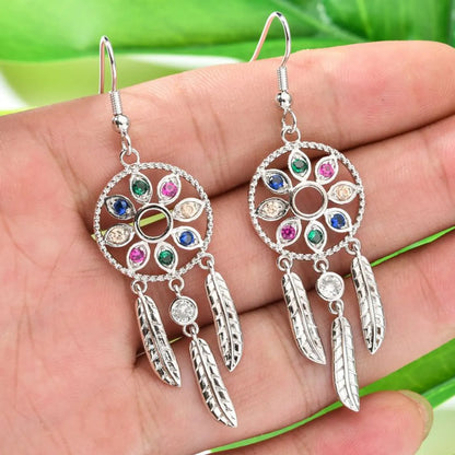 1 Pair Elegant Princess Retro Dreamcatcher Plating Inlay Copper Zircon Drop Earrings