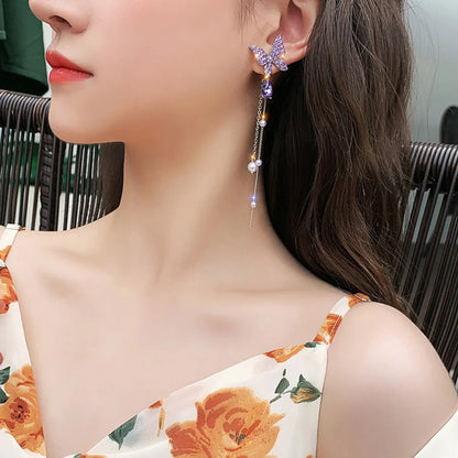 1 Pair Elegant Princess Sweet Butterfly Plating Inlay Alloy Artificial Pearls Rhinestones Drop Earrings