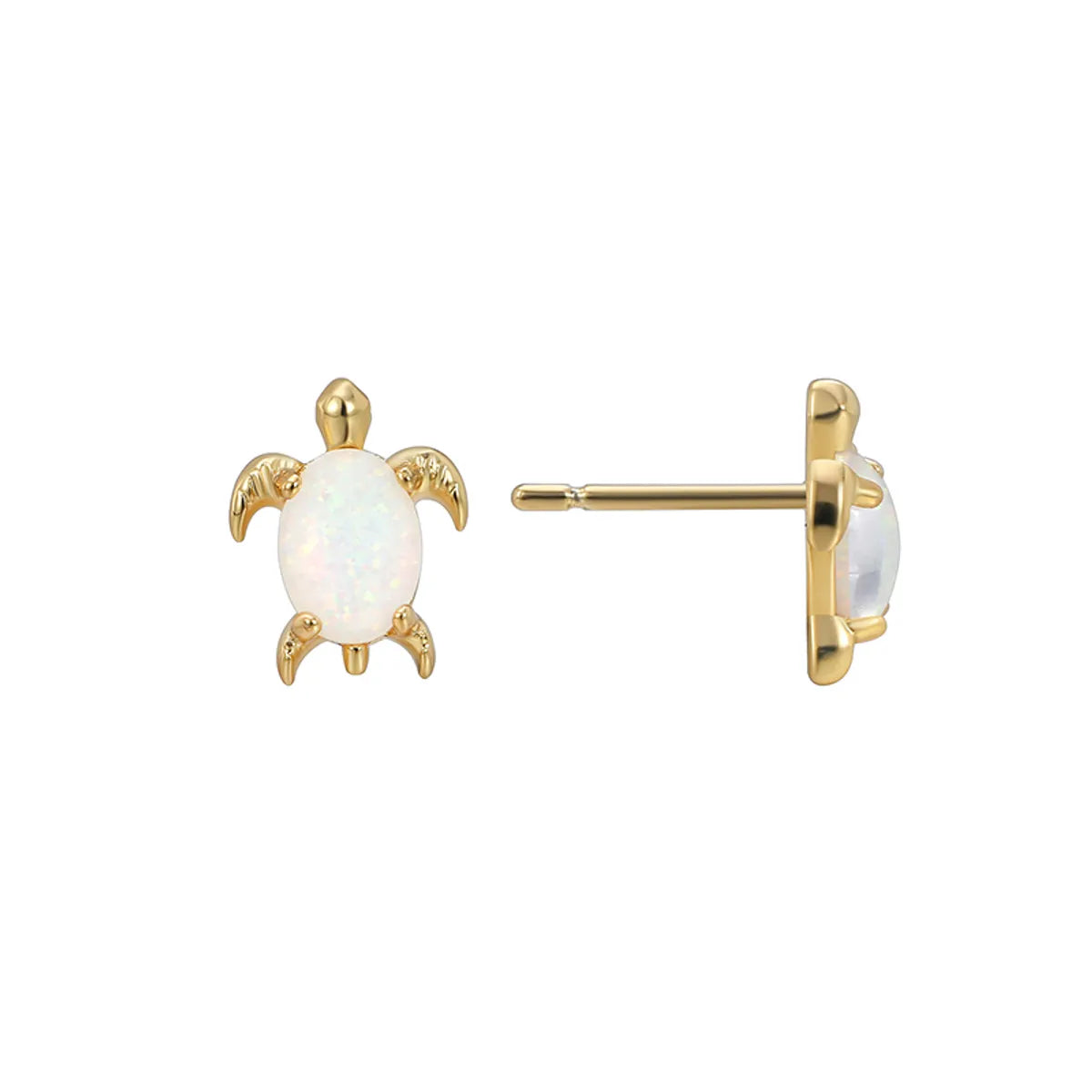 1 Pair Elegant Punk Tortoise Inlay Copper Artificial Gemstones 18k Gold Plated Ear Studs