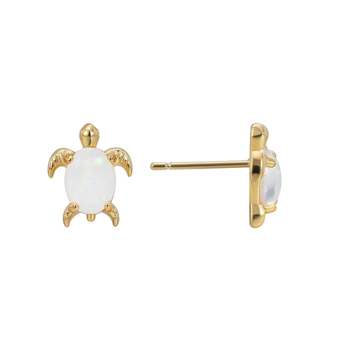 1 Pair Elegant Punk Tortoise Inlay Copper Artificial Gemstones 18k Gold Plated Ear Studs