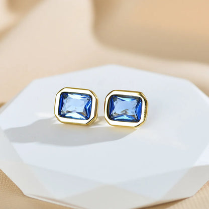 1 Pair Elegant Rectangle Inlay Stainless Steel Zircon Ear Studs