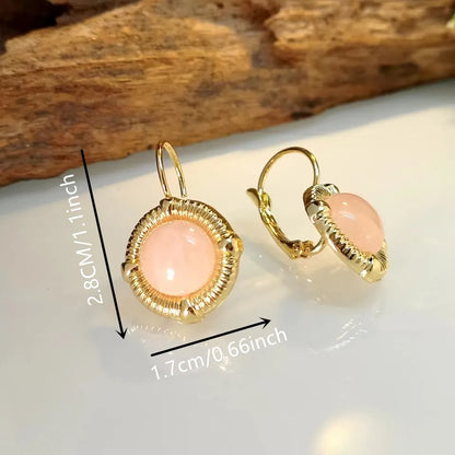 1 Pair Elegant Retro Classic Style Round Inlay Copper Artificial Gemstones Drop Earrings