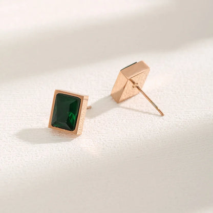 1 Pair Elegant Retro Commute Square Plating Inlay Stainless Steel Zircon 18k Gold Plated Drop Earrings Ear Studs