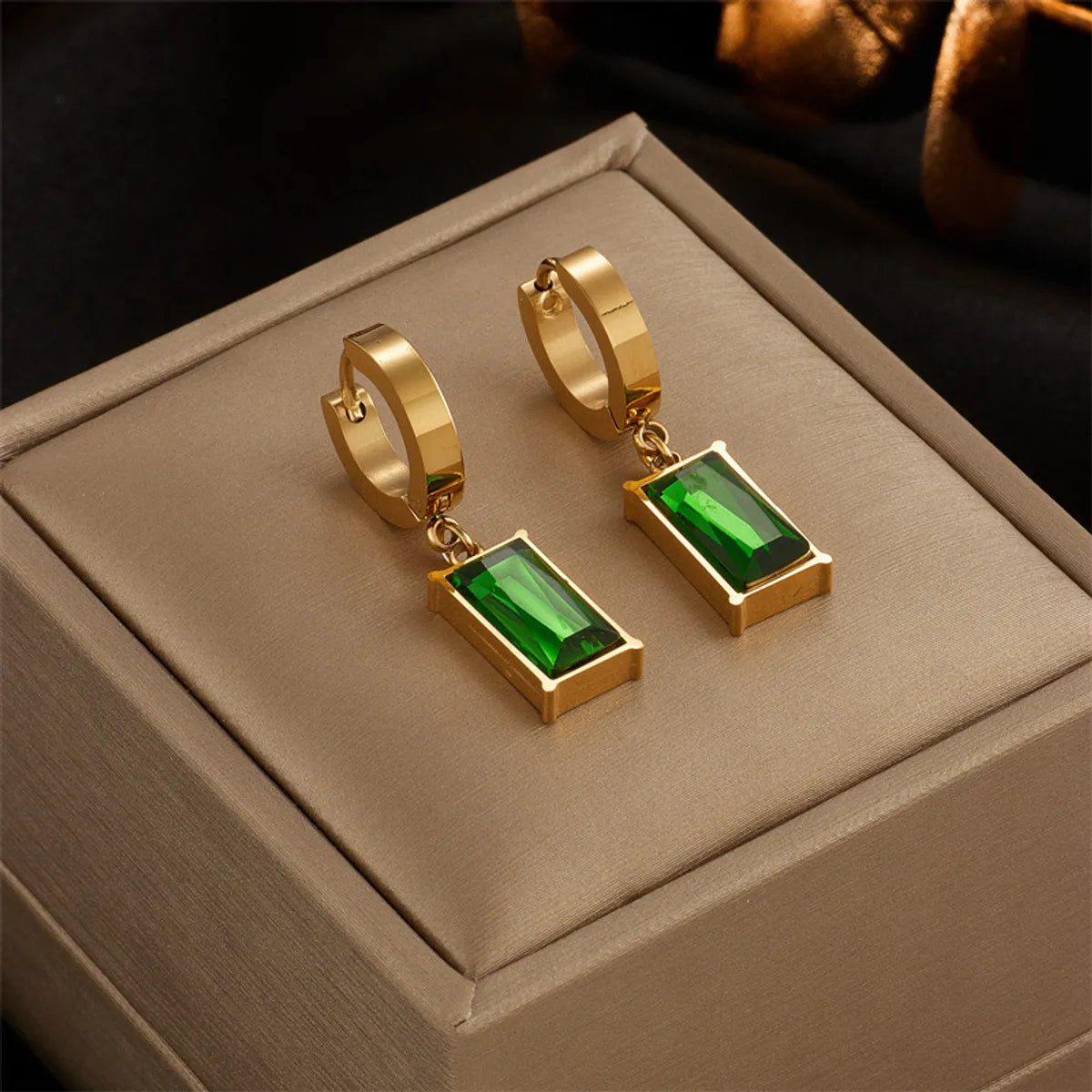 1 Pair Elegant Retro Commute Square Plating Inlay Stainless Steel Zircon 18k Gold Plated Drop Earrings Ear Studs