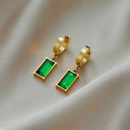 1 Pair Elegant Retro Commute Square Plating Inlay Stainless Steel Zircon 18k Gold Plated Drop Earrings Ear Studs