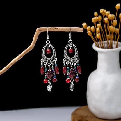 1 Pair Elegant Retro Ethnic Style Leaf Alloy Wood Shell Drop Earrings